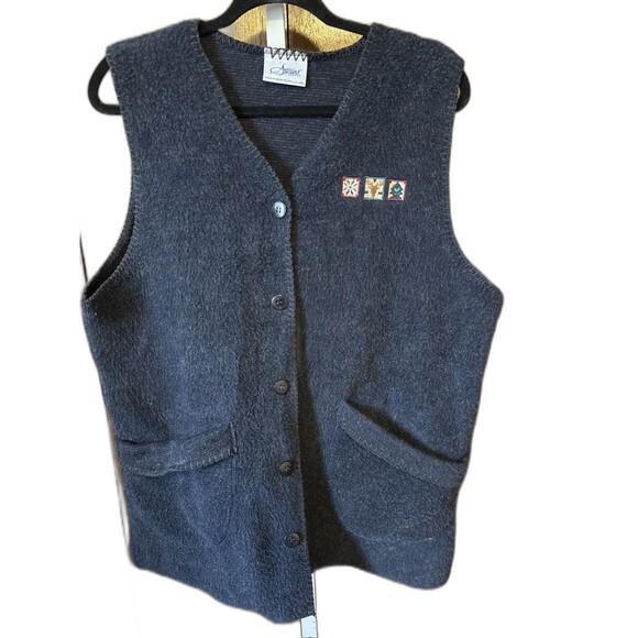 Artisan Designs Sweaters - Artisan Designs Vintage Sweater Vest Navy W/Pockets Embroidery Sz 2X Made In USA